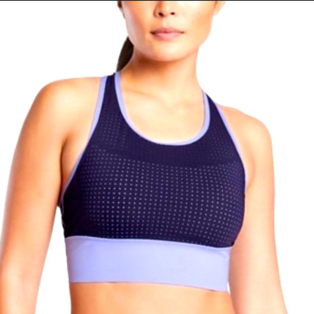 Athleta cross train biking top sports bra size small purple and navy